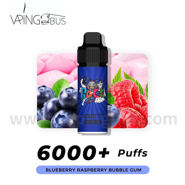 IGET Bar Plus Disposable Vape 6000 Puffs - BLueberry Raspberry Bubble Gum - Vapingbus