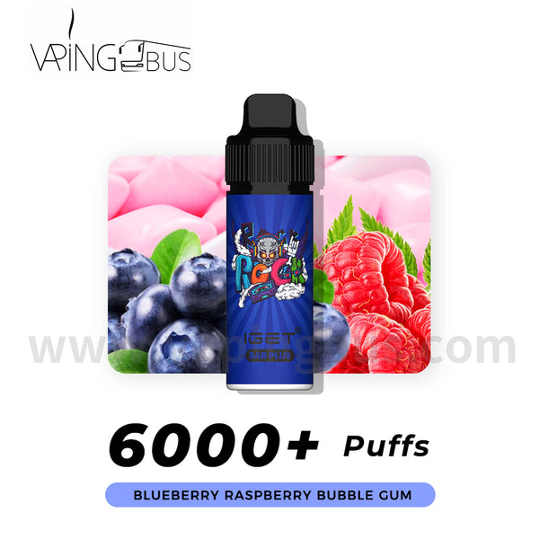 IGET Bar Plus Disposable Vape 6000 Puffs - BLueberry Raspberry Bubble Gum